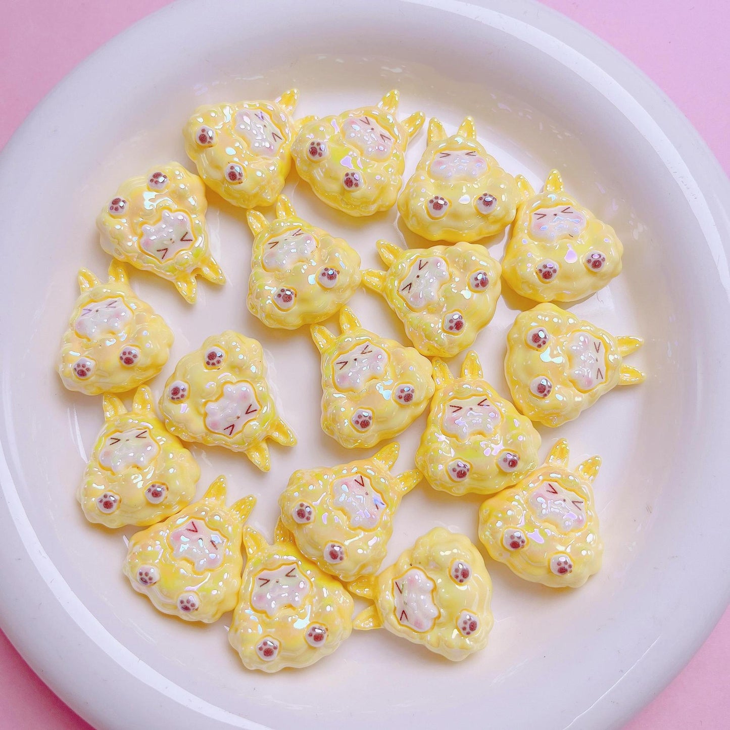 Kawaii Resin Beads 25mm Creamy Color UV Plating 5pcs 7