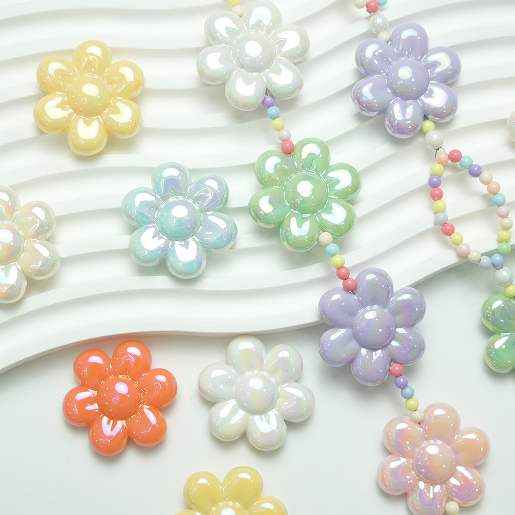 UV Plating Flower Acrylic Beads 32mm Glossy Pastel Large 20pcs