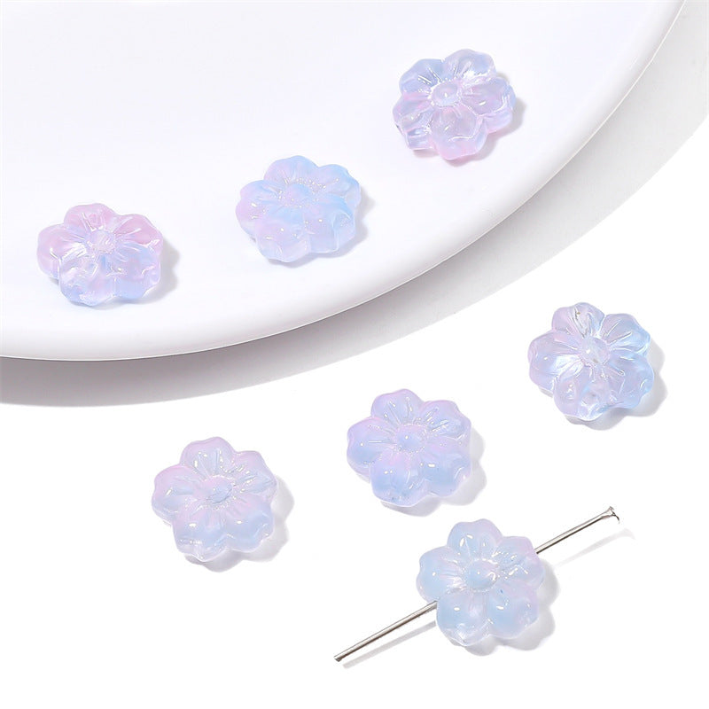Transparent Cherry Blossom Glass Beads 14mm Gradient Pink Blue 10pcs 12