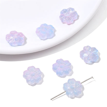 Transparent Cherry Blossom Glass Beads 14mm Gradient Pink Blue 10pcs 12