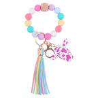 Western Cow Silicone Bead Wristlet Keychain with Faux Leather Tassel 6