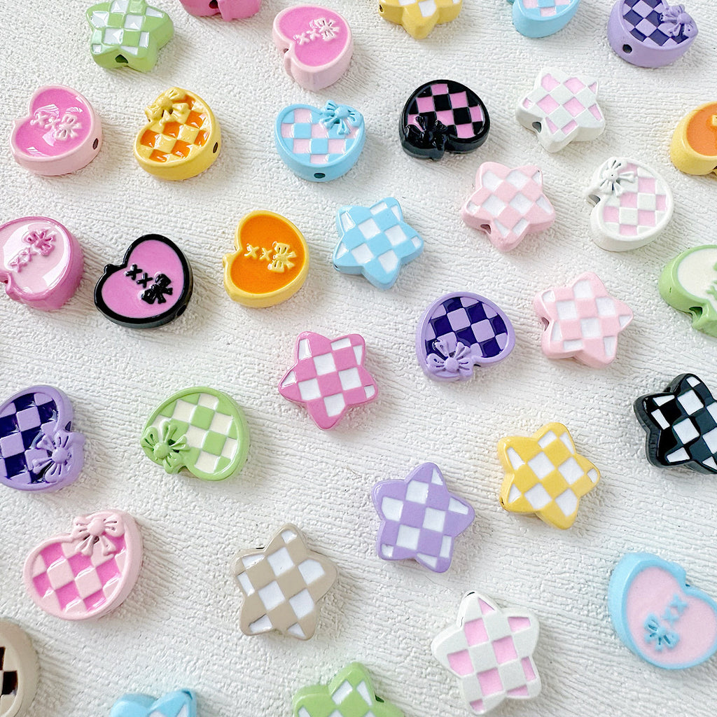 Star and Heart Metal Beads 13mm Baking Painted Houndstooth 10pcs 4
