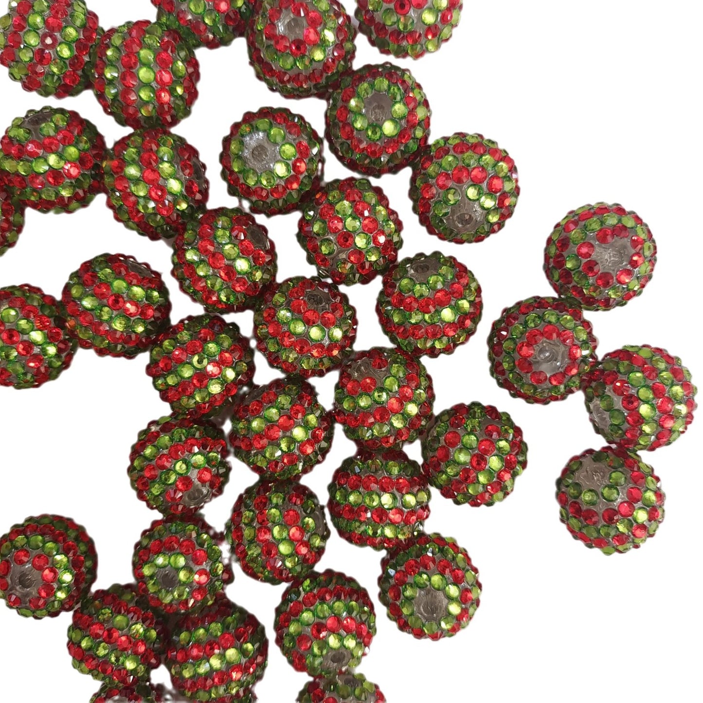 Plated Bubblegum Beads 16-22mm Christmas Red Green Striped 5pcs 4
