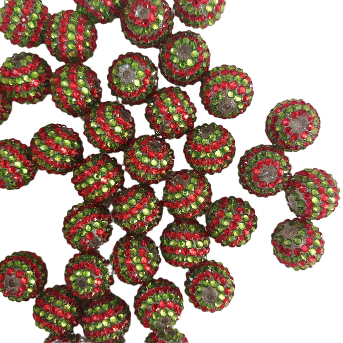 Plated Bubblegum Beads 16-22mm Christmas Red Green Striped 5pcs 4