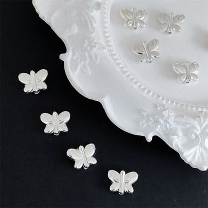 Chunky Butterfly Metal Beads 10mm Bright Silver Alloy 60pcs 3