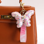 Sequin Butterfly Keychain Iridescent Wings Pink Black Strap 4