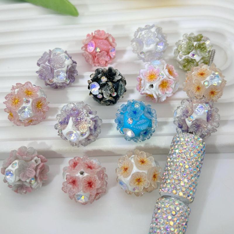 Floral Bubblegum Beads 20mm Shimmer Five Petal Flower Cluster 10pcs 3
