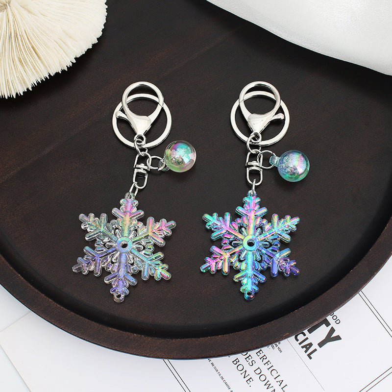 Acrylic Snowflake Keychain Colorful Iridescent Blue Christmas Charm 4