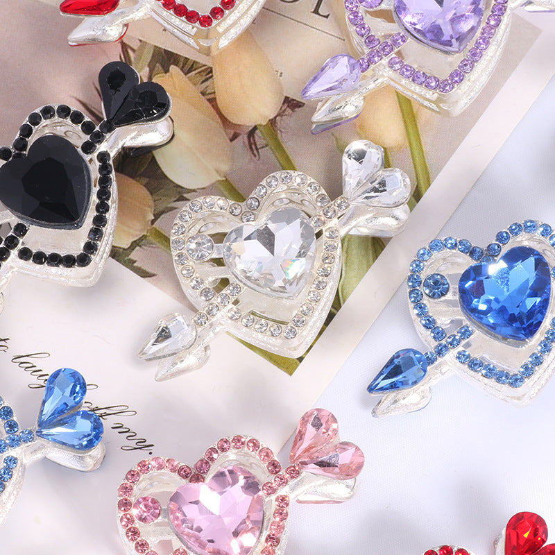 Cupid's Heart Alloy Rhinestone Full Heart Arrow Focal Beads 2pcs 2