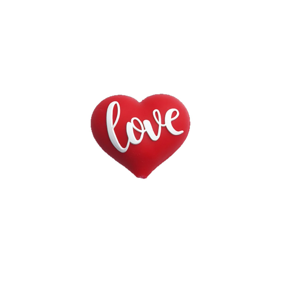 Silicone 3D Focal Beads Valentine Love Red Heart Script Front Facing 20pcs 6