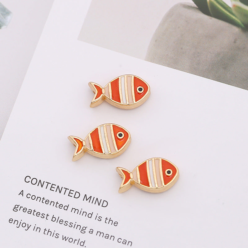 Small Fish Metal Beads 16mm Striped Enamel Gold Outline 20pcs 3
