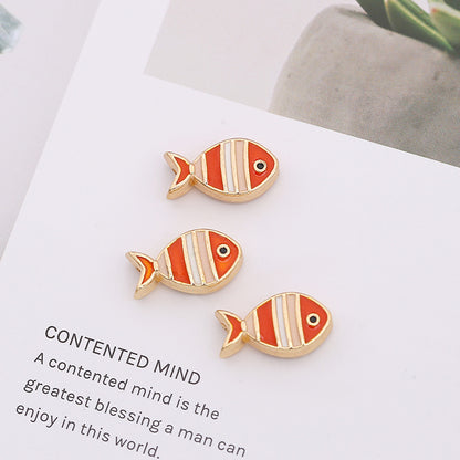 Small Fish Metal Beads 16mm Striped Enamel Gold Outline 20pcs 3