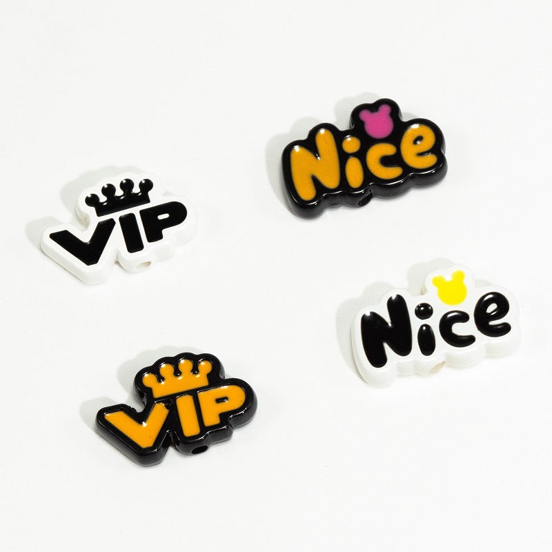 Plating Acrylic Flat Beads English Word Glossy Finish 10pcs 3