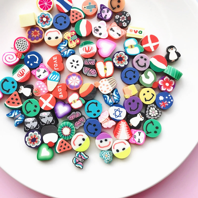 Animal and Plant Series Flat Clay Beads Colorful Polymer 100pcs