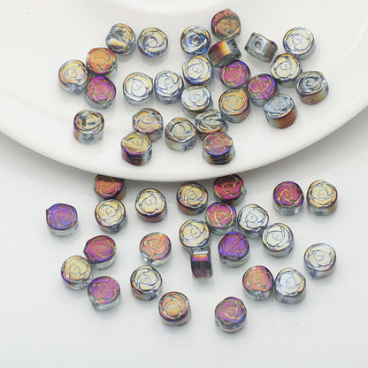 Flat Rose Glass Beads 6mm Iridescent Plating Floral Cube 50pcs 15