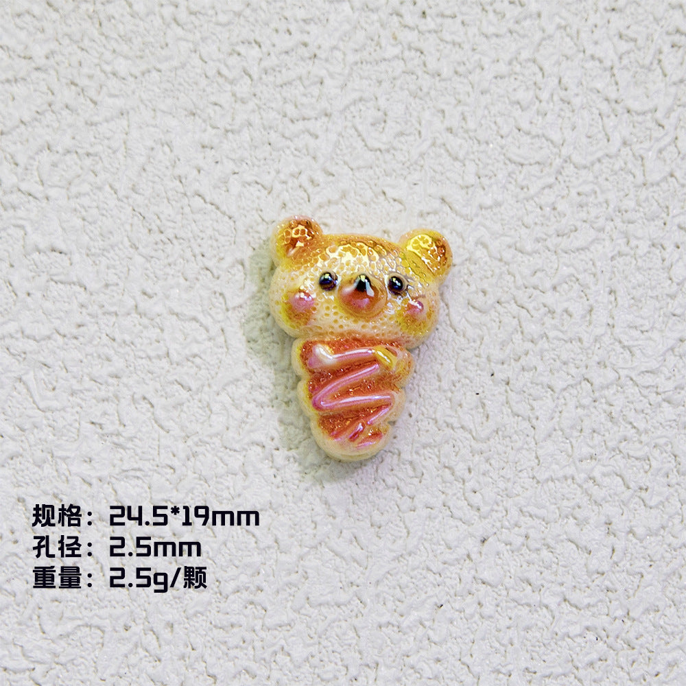 Plating Irregular Bear Bread Resin Beads Glossy Colorful 10pcs 7