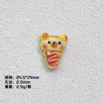 Plating Irregular Bear Bread Resin Beads Glossy Colorful 10pcs 7