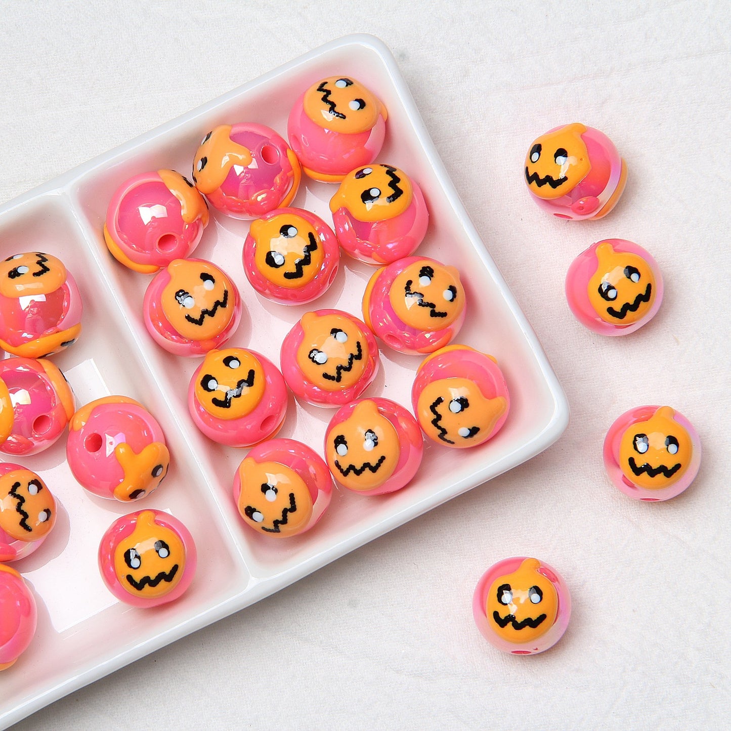 Hand-Painted Halloween Pumpkin Ghost Acrylic Beads 16mm 24