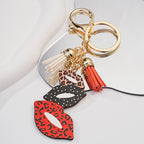 Metal Lip Keychain Vibrant Leopard Polka Dot Tassel 13cm 4