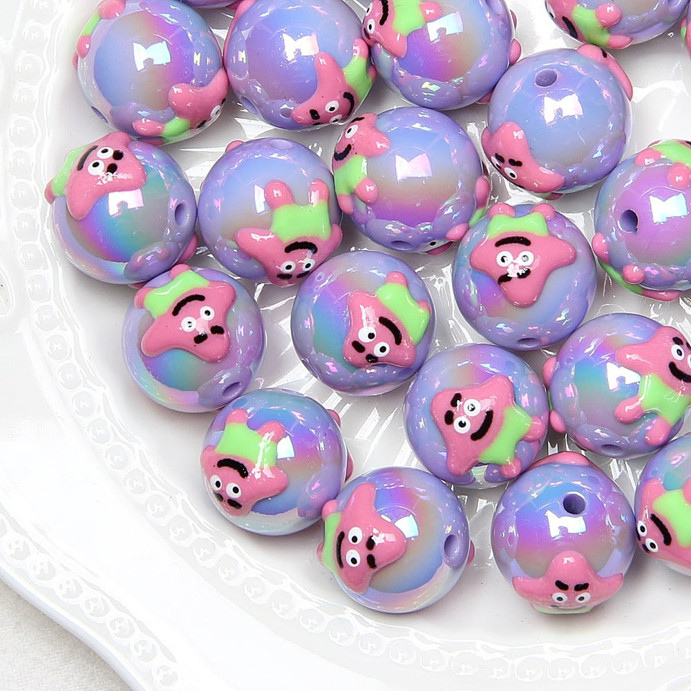 Hand Painted Starfish Acrylic Beads 16mm Christmas Cap Series 5pcs 21