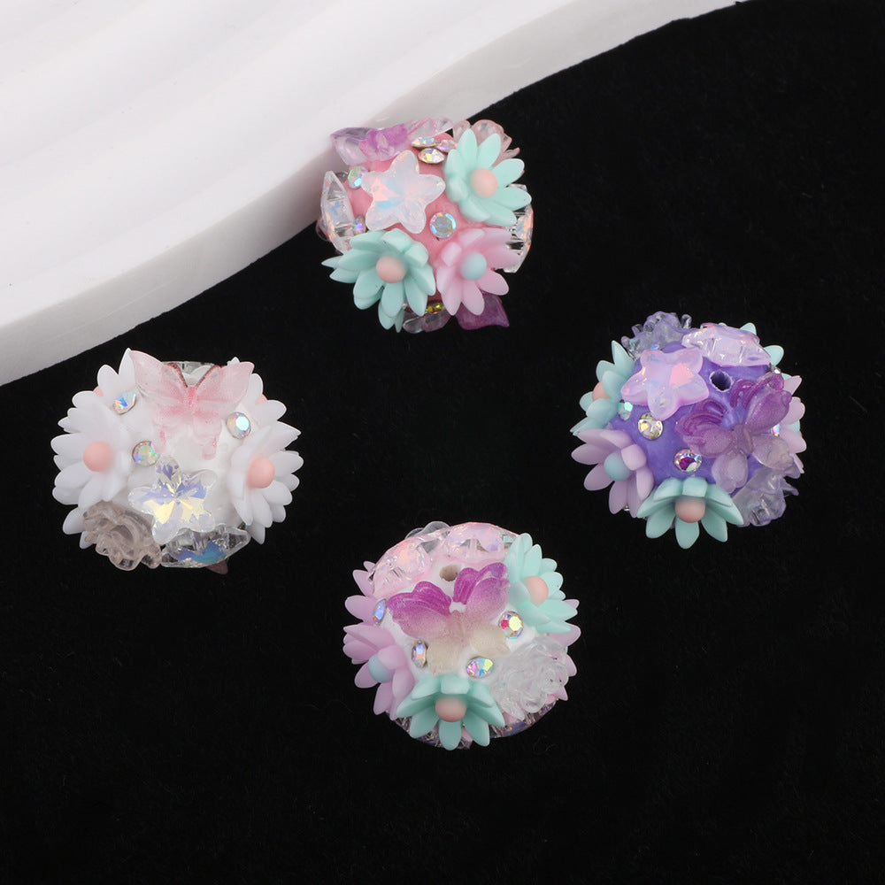 Flower Cluster Clay Beads 19mm Camellia Butterfly Bubblegum 6pcs 2