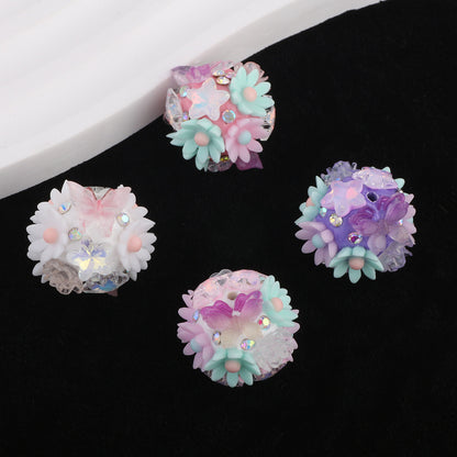 Flower Cluster Clay Beads 19mm Camellia Butterfly Bubblegum 6pcs 2