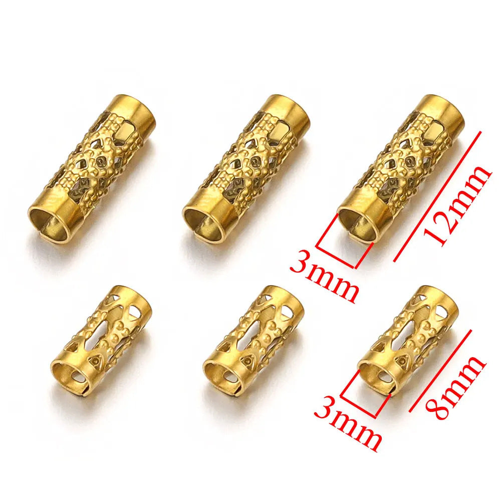 Stainless Steel Tube Metal Beads 8mm 12mm Hollow Patterned 20pcs 5