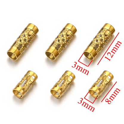 Stainless Steel Tube Metal Beads 8mm 12mm Hollow Patterned 20pcs 5