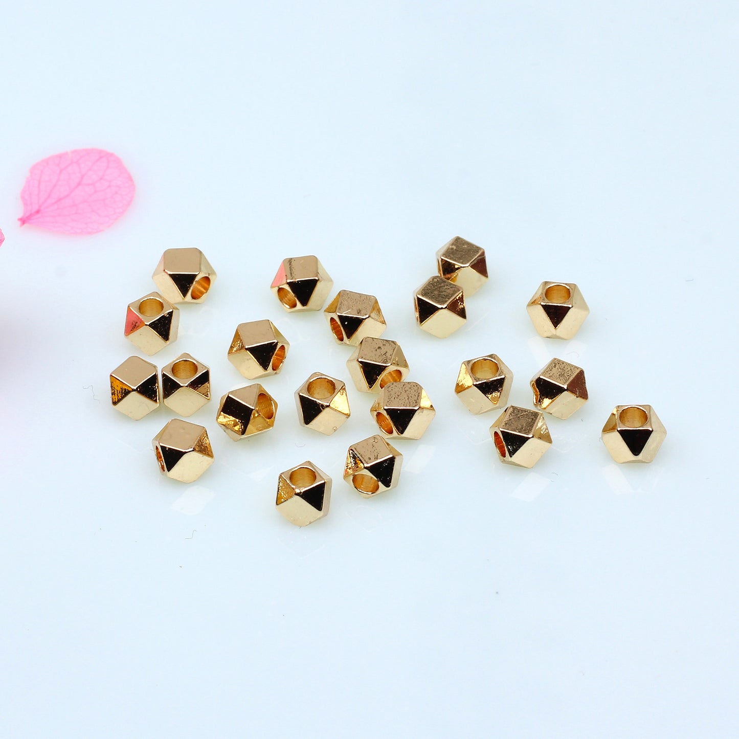 Brass Faceted Hexagon Metal Beads 3mm Gleaming Gold Tone 100pcs 4