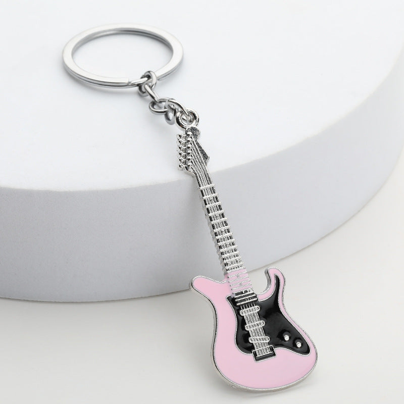 Metal Electric Guitar Keychain Vibrant Colors Zinc Alloy 3