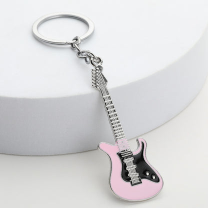 Metal Electric Guitar Keychain Vibrant Colors Zinc Alloy 3