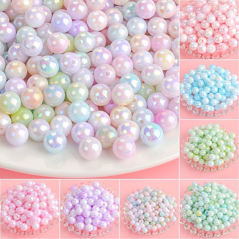 Pearl Round Acrylic Beads 6-10mm Dual Color Gradient Imitation Pearl