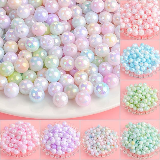 Pearl Round Acrylic Beads 6-10mm Dual Color Gradient Imitation Pearl