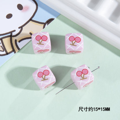 Printed Acrylic Square Beads 15mm Sanrio Pastel Colors 10pcs 19