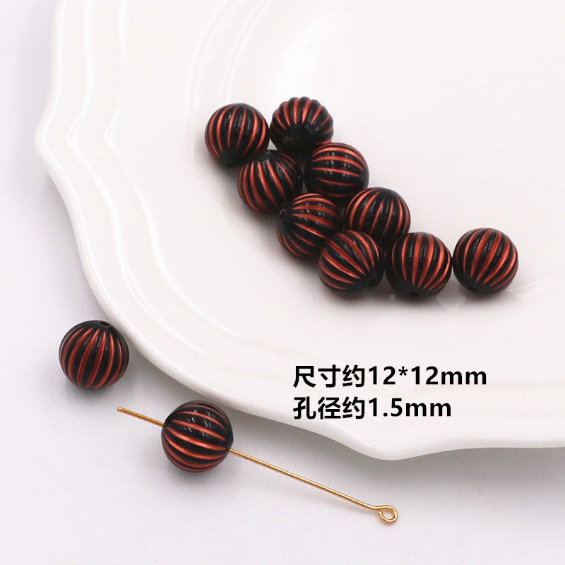 Painted Acrylic Beads Black Red Series Carved Patterns 100pcs 11