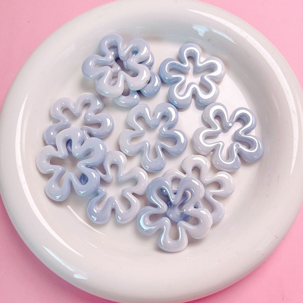 Gradient Hollow Flower Acrylic Beads 32mm Cream Two-Color 5pcs 6