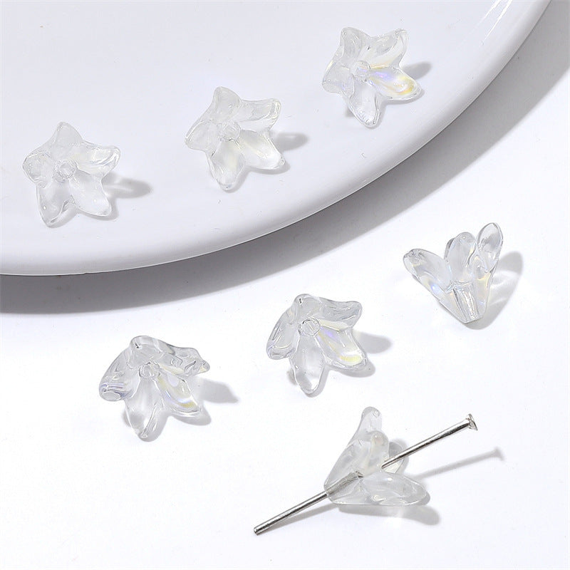 Lily Flower Glass Beads 13mm Transparent Mixed Colors 20pcs 6