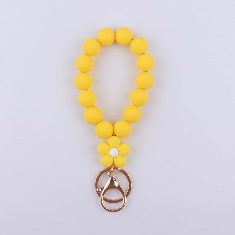 Flower Silicone Bead Wristlet Keychain Colorful Smooth Beads 14