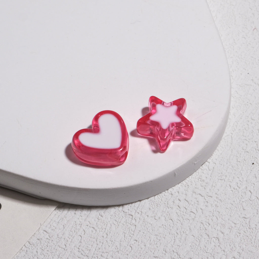 Double Sided Star & Heart Acrylic Beads 11mm Enamel Glossy 50pcs 3