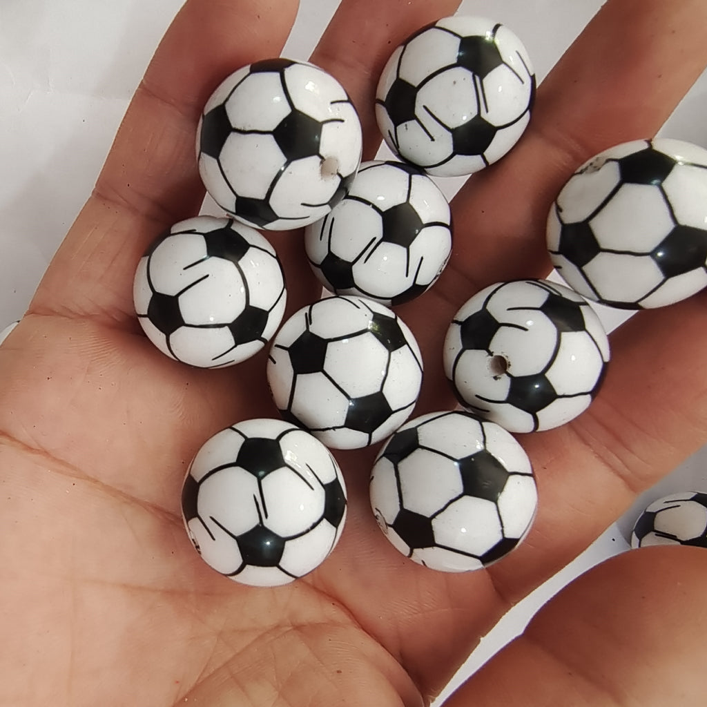 Sports Bubblegum Beads 20mm Football Pattern Acrylic 10pcs 2