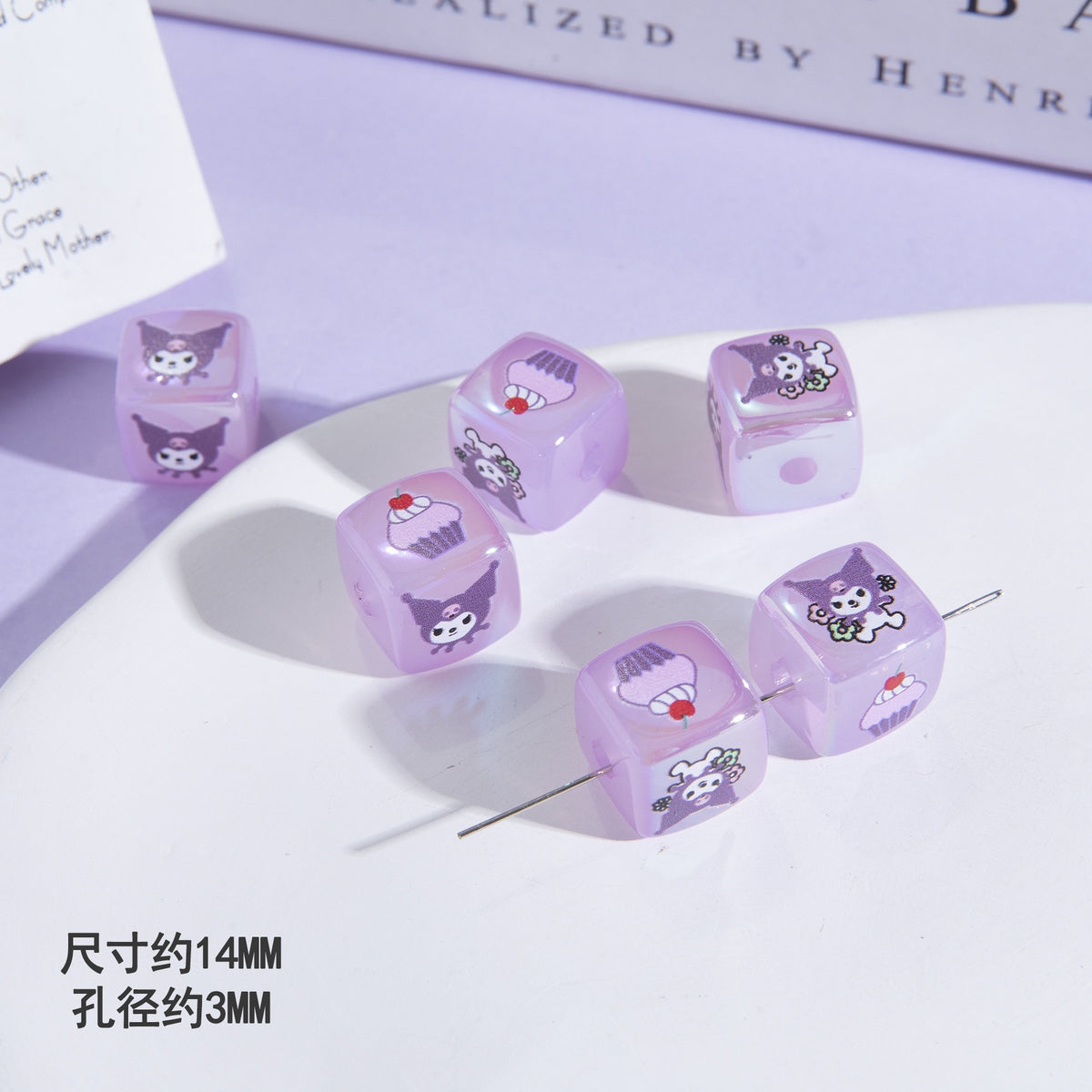 Jelly Color Sanrio Printed Acrylic Square Beads 14mm 10pcs 3