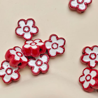 Flower Metal Beads 10mm Baking Painted Two-Color Zinc Alloy 10pcs 14