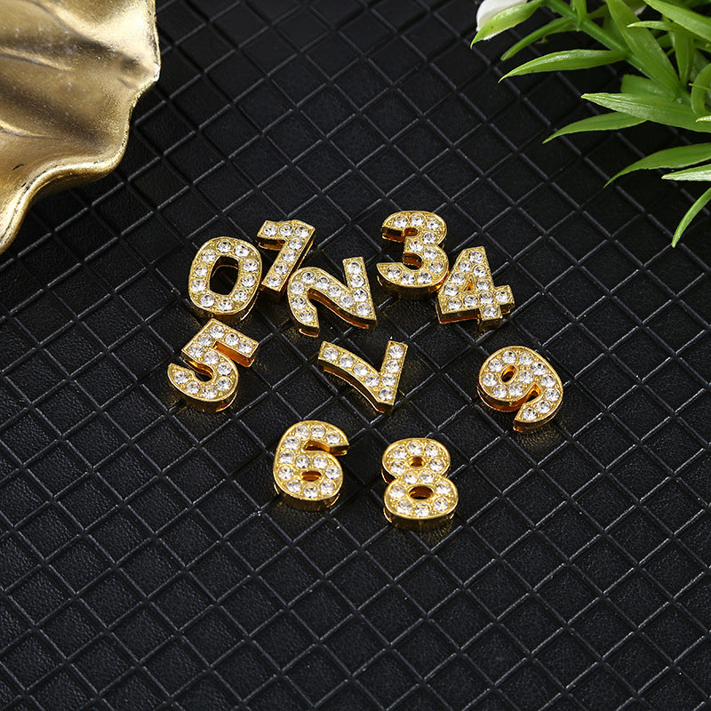 Number Metal Beads 10mm Golden Rhinestone Embeded 50pcs 3