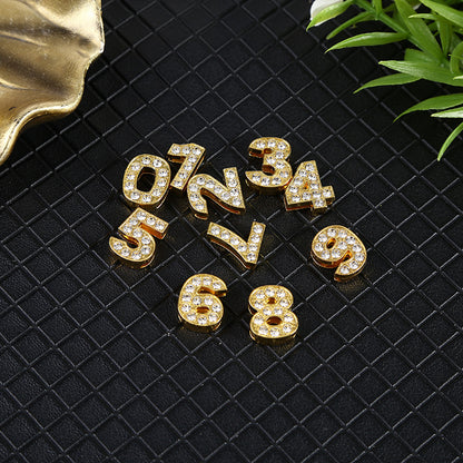 Number Metal Beads 10mm Golden Rhinestone Embeded 50pcs 3