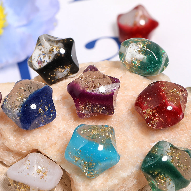 Frozen Gild Star Resin Beads 21mm Jewel Tone Gold Flake 25pcs