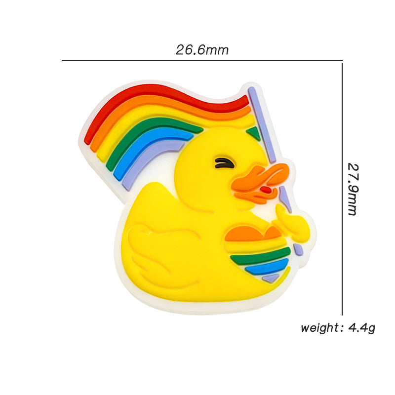 Silicone Focal Beads Little Yellow Duck Holding Rainbow Flag 20pcs 3