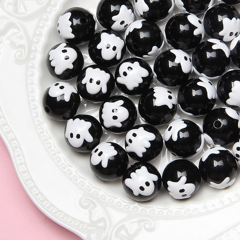 Hand-Painted Halloween Pumpkin Ghost Acrylic Beads 16mm 20