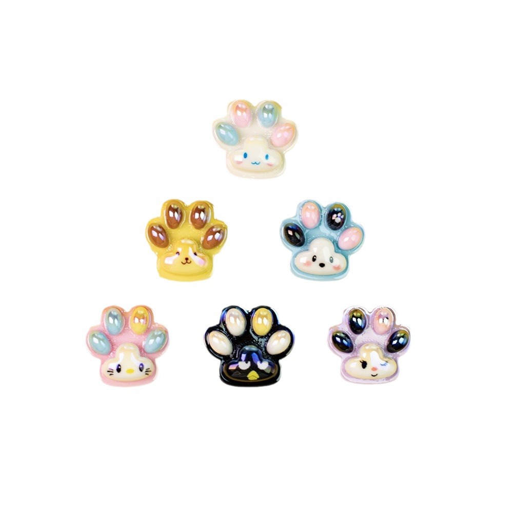 Glossy Pastel Cat Paw Resin Beads 25mm Shiny Plating 10pcs 5