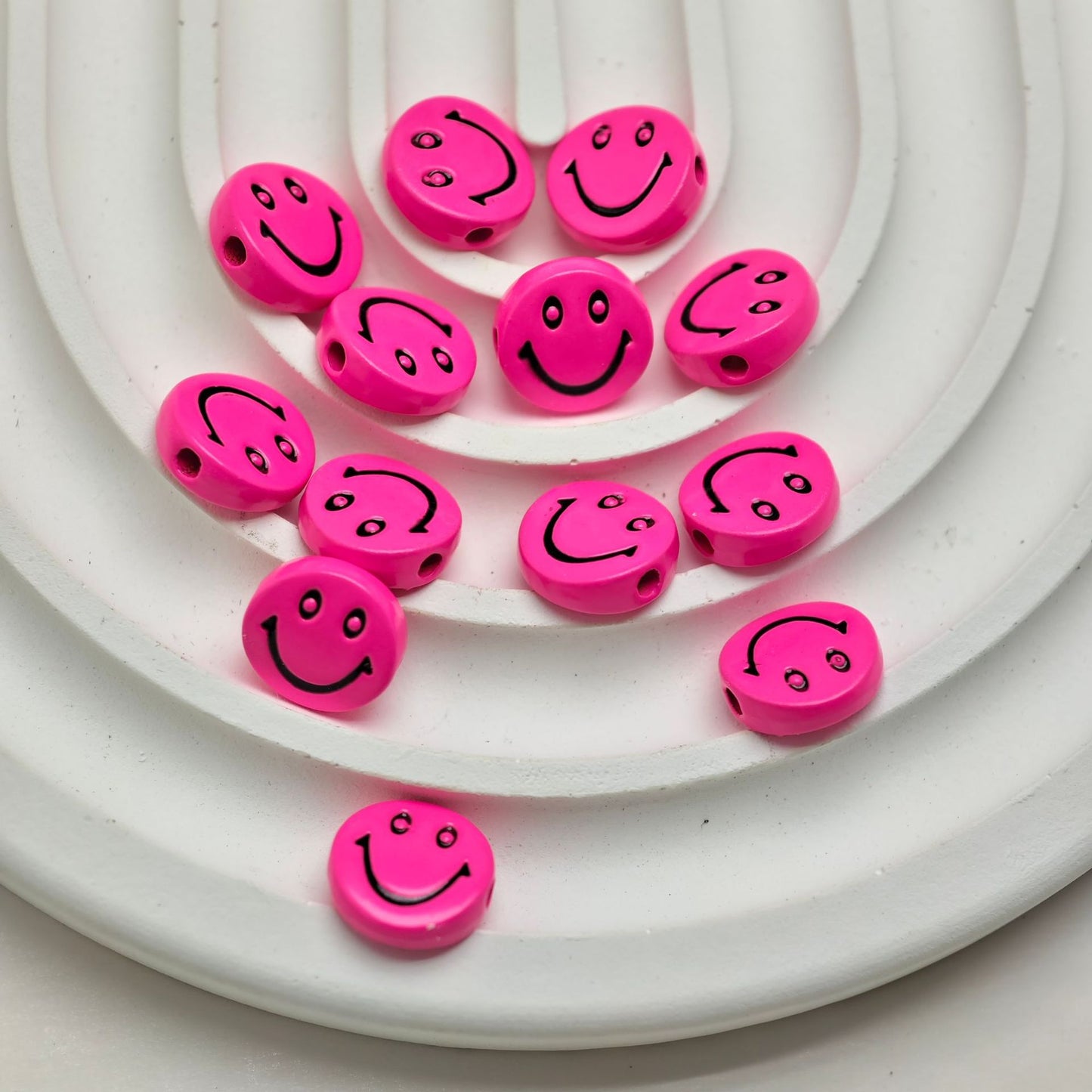 Smiling Face Metal Beads 10mm Baking Painted Zinc Alloy 50pcs 16