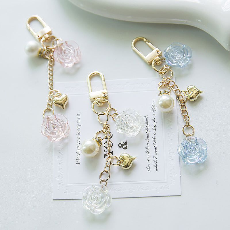 Resin Lavender Rose Keychain with Pearl and Gold Heart Charm 3